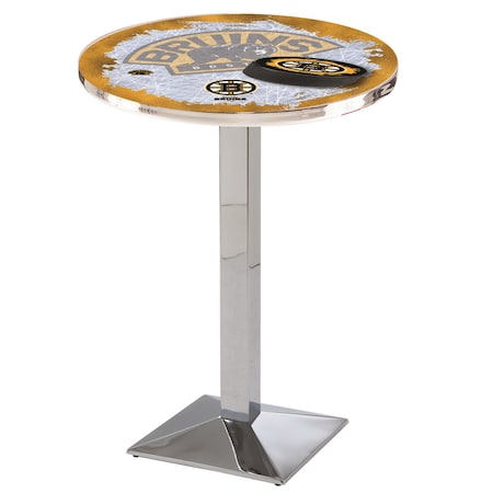 Holland Bar Stool Co 36" Chrome Boston Bruins Pub Table, 36" dia. Top L217C3636BosBru-D2
